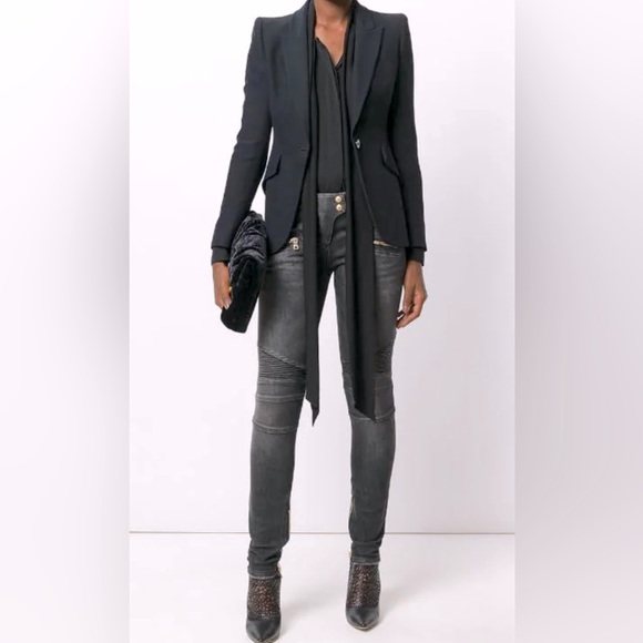 Balmain 7 Pockets Black Moto Jeans - Picture 1 of 15